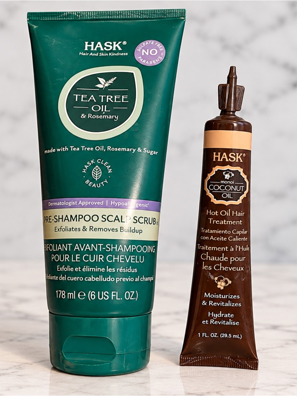 HASK Hair Treatment Bundle Tea Tree Scalp Scrub + Coconut Hot Oil